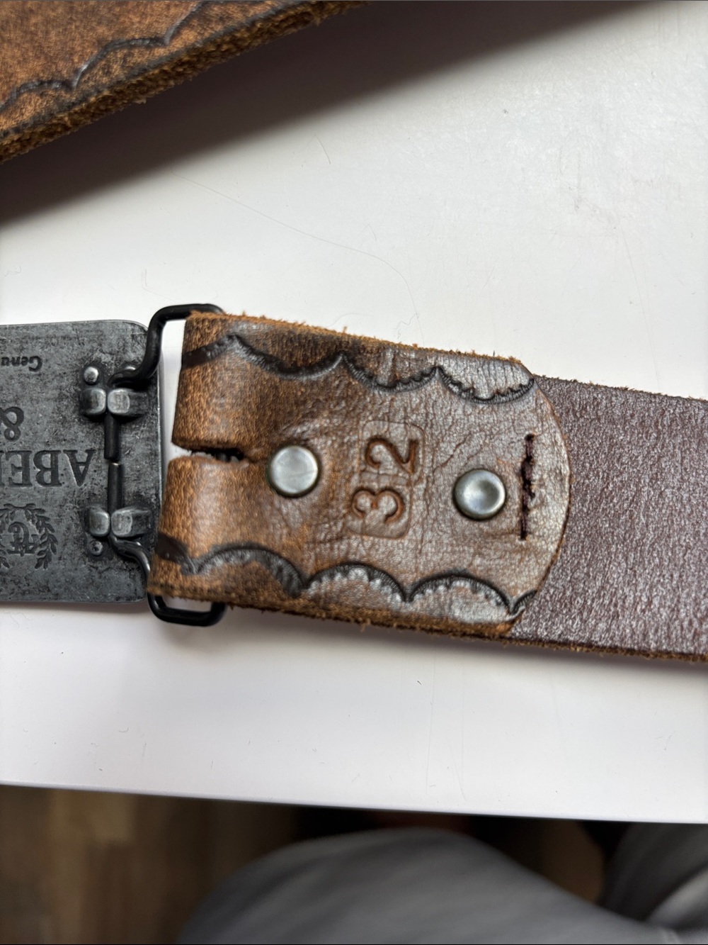 Abercrombie & Fitch Brown Leather Belt with Distressed Silver Buckle - Picture 2 of 5